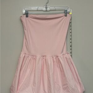 Baby Pink Strapless Bubble Hem Mini Dress Easter Spring Coquette Y2K